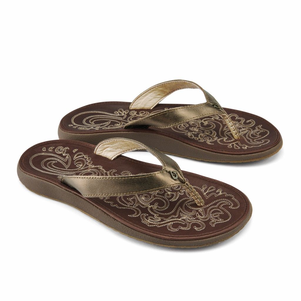 Olukai Women's Paniolo Flip Flop - Bronze / Dark Java US870-139